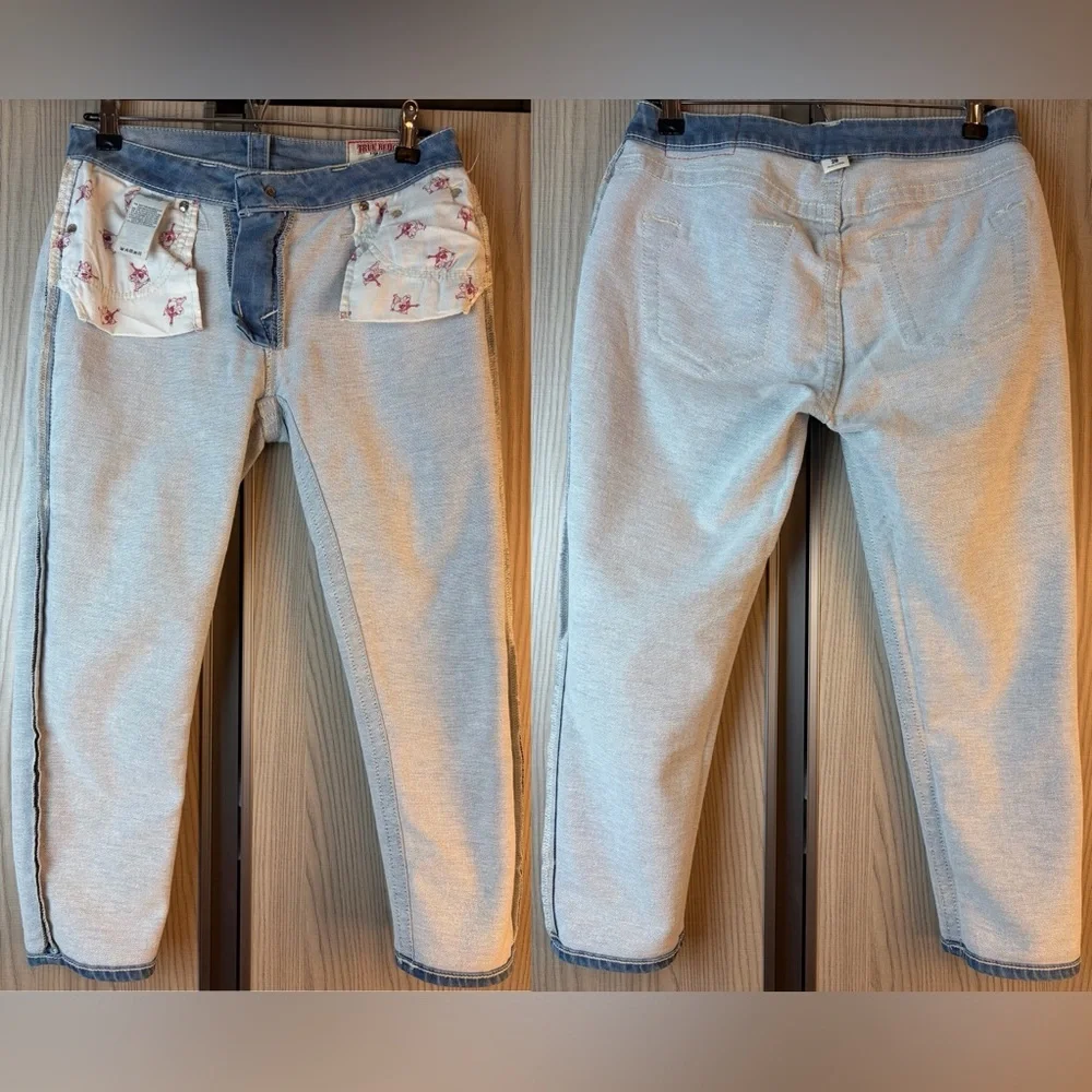 True Religion ‘Capri’ Cropped Jeans ~ in Light Blue Wash w/ Studs ~ Size 28 - Picture 9 of 16